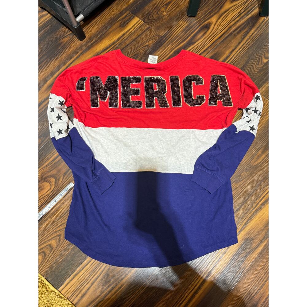 PINK Victoria’s Secret Patriotic Spirit Jersey Sequence Back Graphic Size L